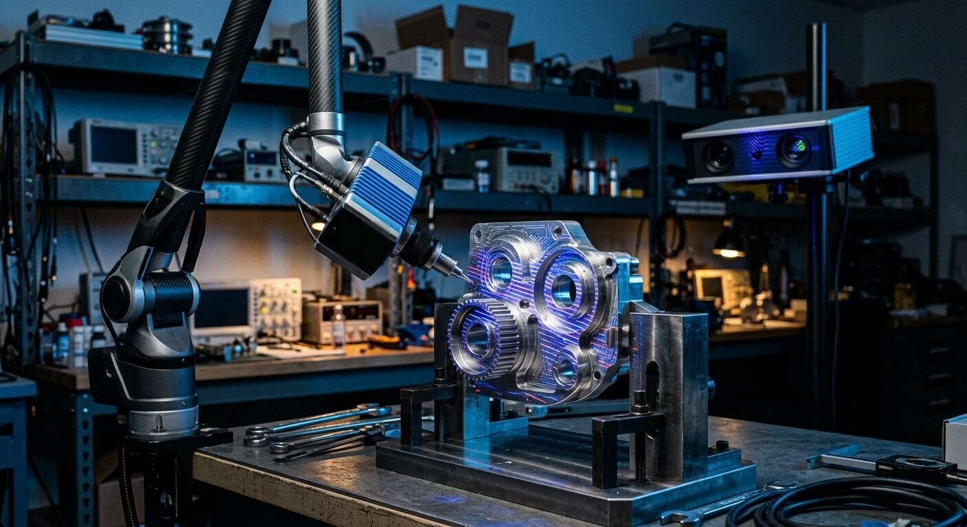 Portable measuring arm and structured light scanner in a college engineering lab used for Geomagic Wrap, Design X and Control X training