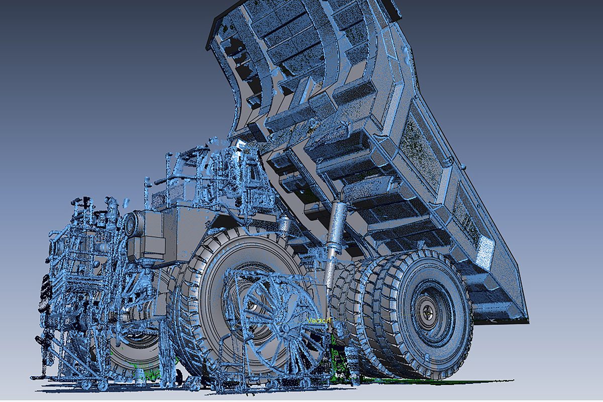 Mining haul truck reverse engineered from a 3D scan into a CAD model in Geomagic Design X